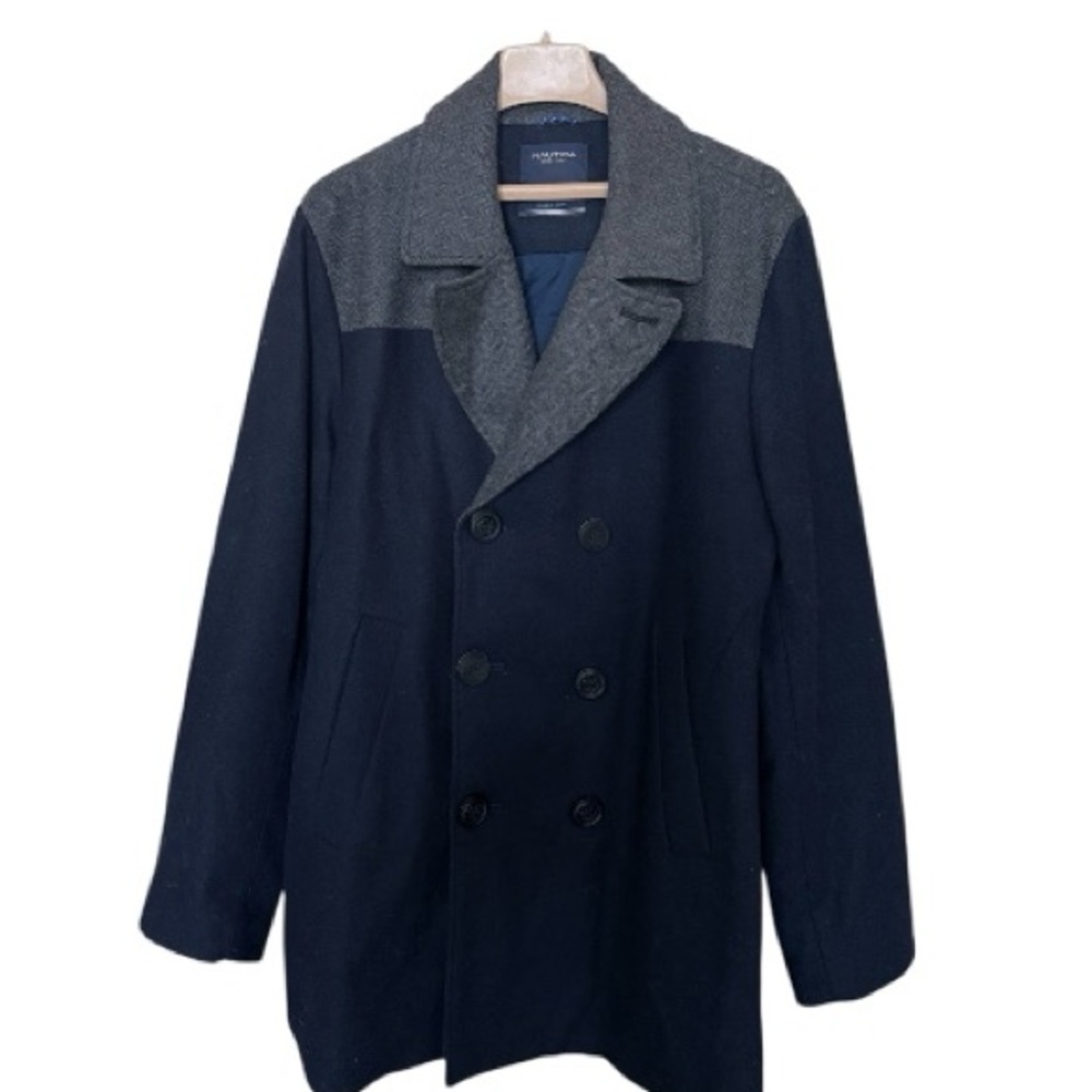 Nautica Mens Wool Blend Coat, Navy & Gray